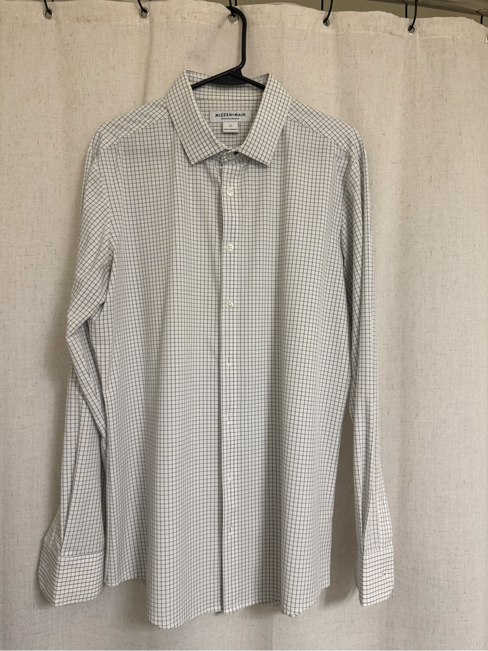 Mizzen+Main Men’s Large Trim Fit White Blue Grid Check Performance Shirt